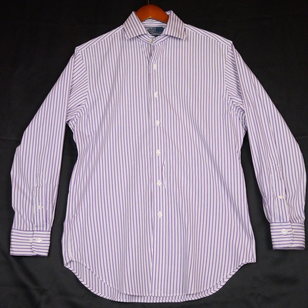 Polo Ralph Lauren Dress Shirt Mens 15.5 32/33 Purple Stripe Regent Classic Fit